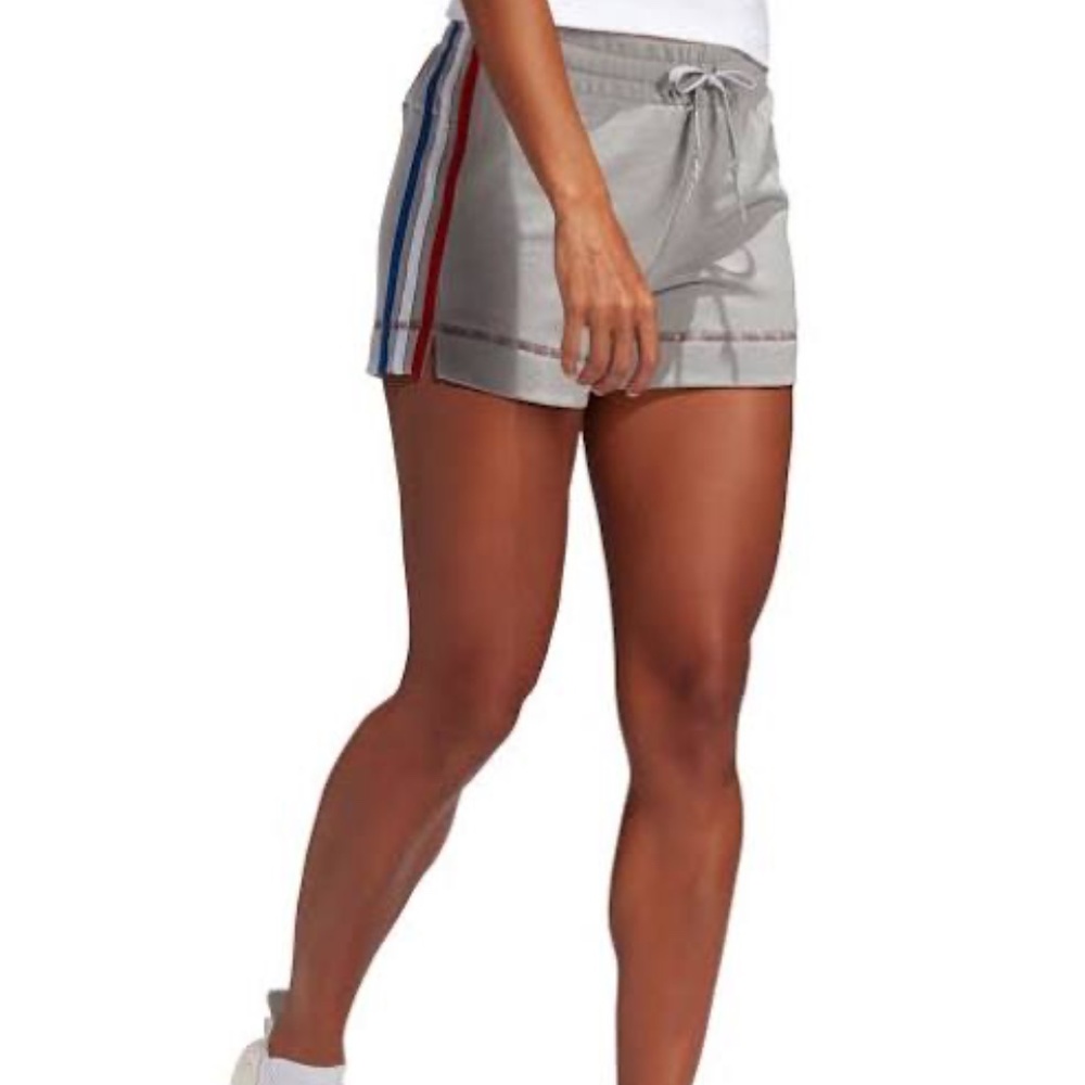 adidas Light Gray Athletic Shorts with Red & Blue Side Stripes